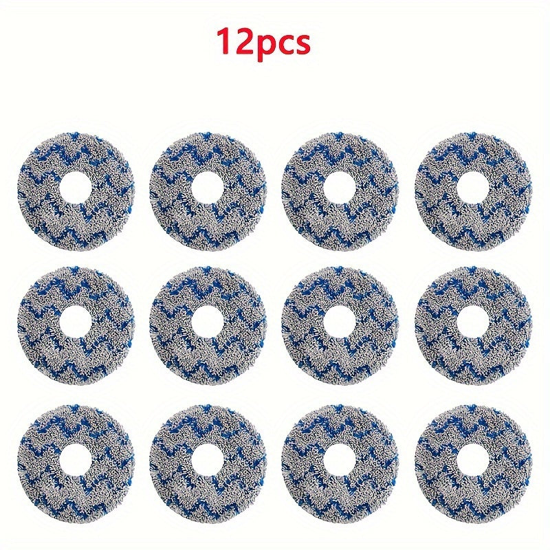 Set of 12 Blue & White Chevron Pattern Mop Cloths designed for Ecovacs Robot Vacuums - Fits T20, T20 Pro, T20 Max, X1S, X1S Pro, X1, Urbo, Omni, Pro, T10 Omni, and T10 Turbo Models - Made of Durable Plastic for Effective Floor Cleaning