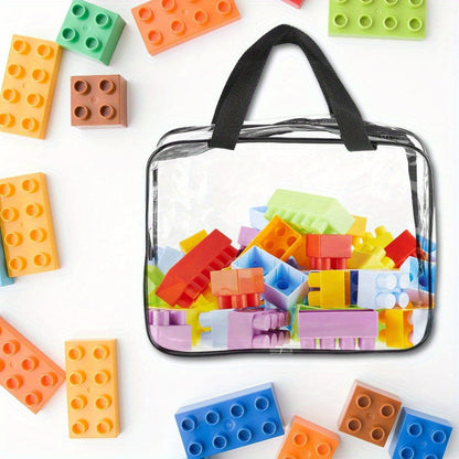 Durable Plastic Travel Case for Building Blocks, Puzzles, Books, and Toiletries - Large Waterproof Zippered Organizer made of Transparent PVC