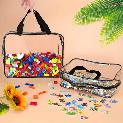 Durable Plastic Travel Case for Building Blocks, Puzzles, Books, and Toiletries - Large Waterproof Zippered Organizer made of Transparent PVC