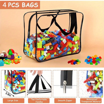 Durable Plastic Travel Case for Building Blocks, Puzzles, Books, and Toiletries - Large Waterproof Zippered Organizer made of Transparent PVC