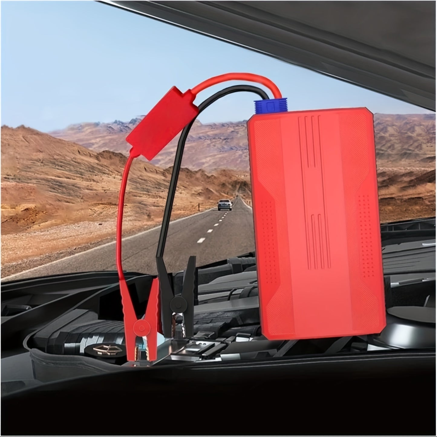 Portable car emergency starter: battery-powered ignition and lighting device.