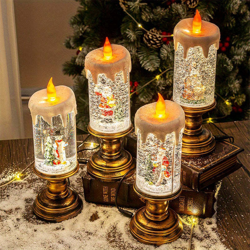 New international holiday ornaments with water candle lights, crystal lamps, snow lights, ideal as birthday gifts for kids.