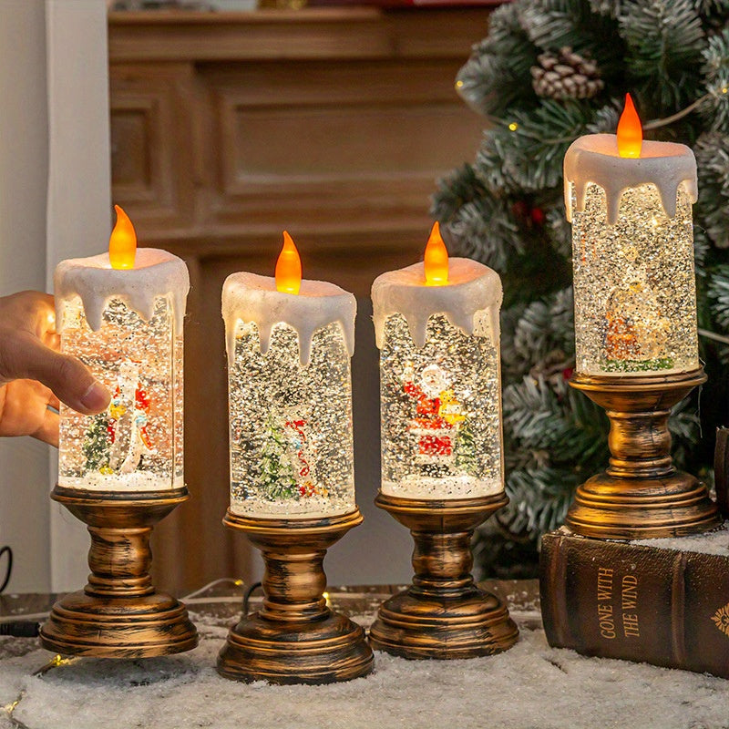 New international holiday ornaments with water candle lights, crystal lamps, snow lights, ideal as birthday gifts for kids.