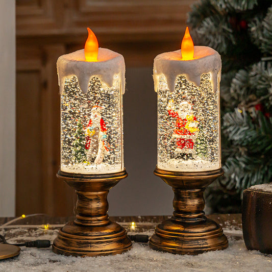 New international holiday ornaments with water candle lights, crystal lamps, snow lights, ideal as birthday gifts for kids.