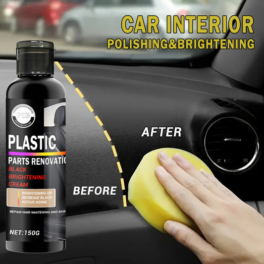 Car Interior Renewal Wax for Dashboard, Bumper, Seats | Tire Coating Enhancer with Black Plastic Parts Restoration | ABS Resin, 150g