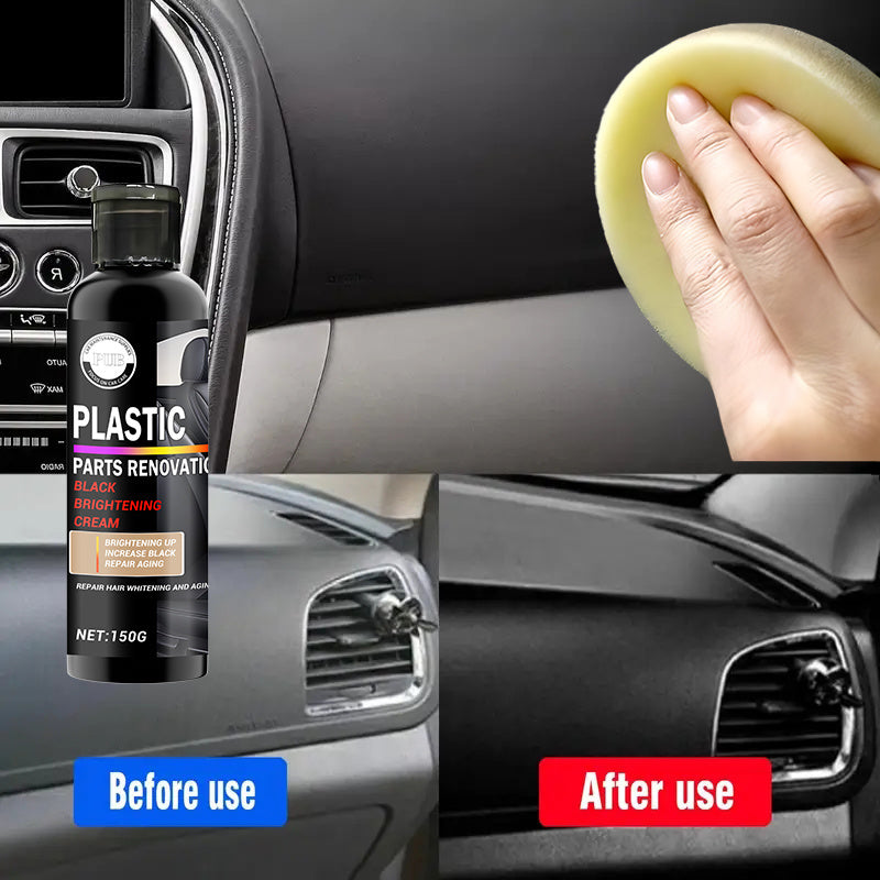 Car Interior Renewal Wax for Dashboard, Bumper, Seats | Tire Coating Enhancer with Black Plastic Parts Restoration | ABS Resin, 150g