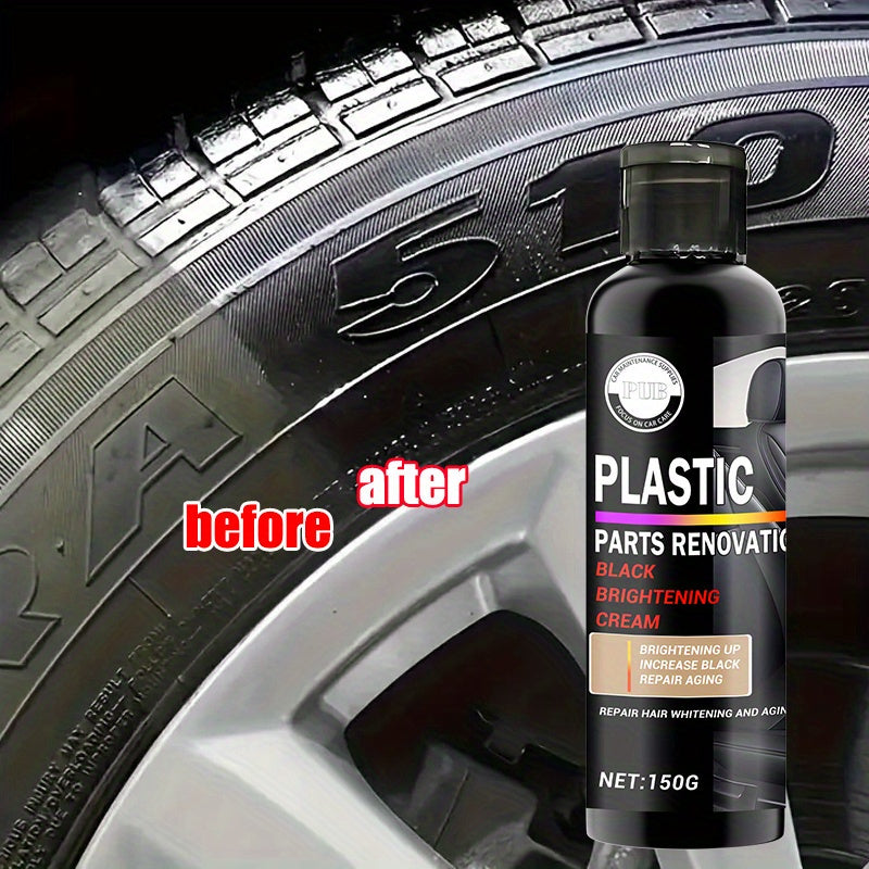 Car Interior Renewal Wax for Dashboard, Bumper, Seats | Tire Coating Enhancer with Black Plastic Parts Restoration | ABS Resin, 150g