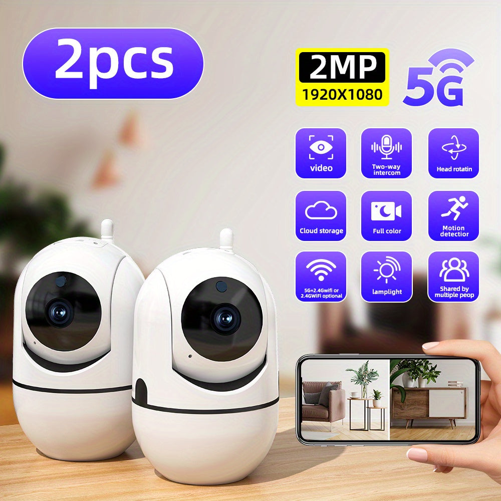 2 WJG Wireless Security Cameras, 1080P HD, 4X Zoom, Two-Way Audio, Motion Detection Alerts, Night Vision, USB Powered, Non-Waterproof, for Home & Commercial Surveillance.