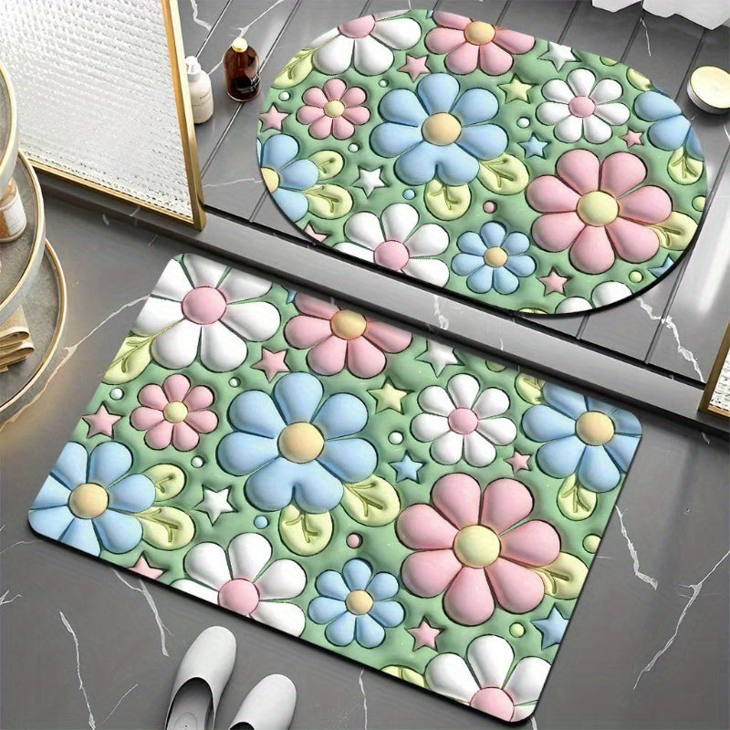 Set of ultra-soft crystal velvet door mats, designed for both the bathroom and entryway. These non-slip and absorbent mats are machine washable and add a touch of home decor to any space.