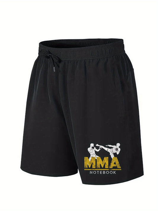 Polyester woven pockets unisex MMA fighter illustration shorts, regular fit, non-stretch, plus size.