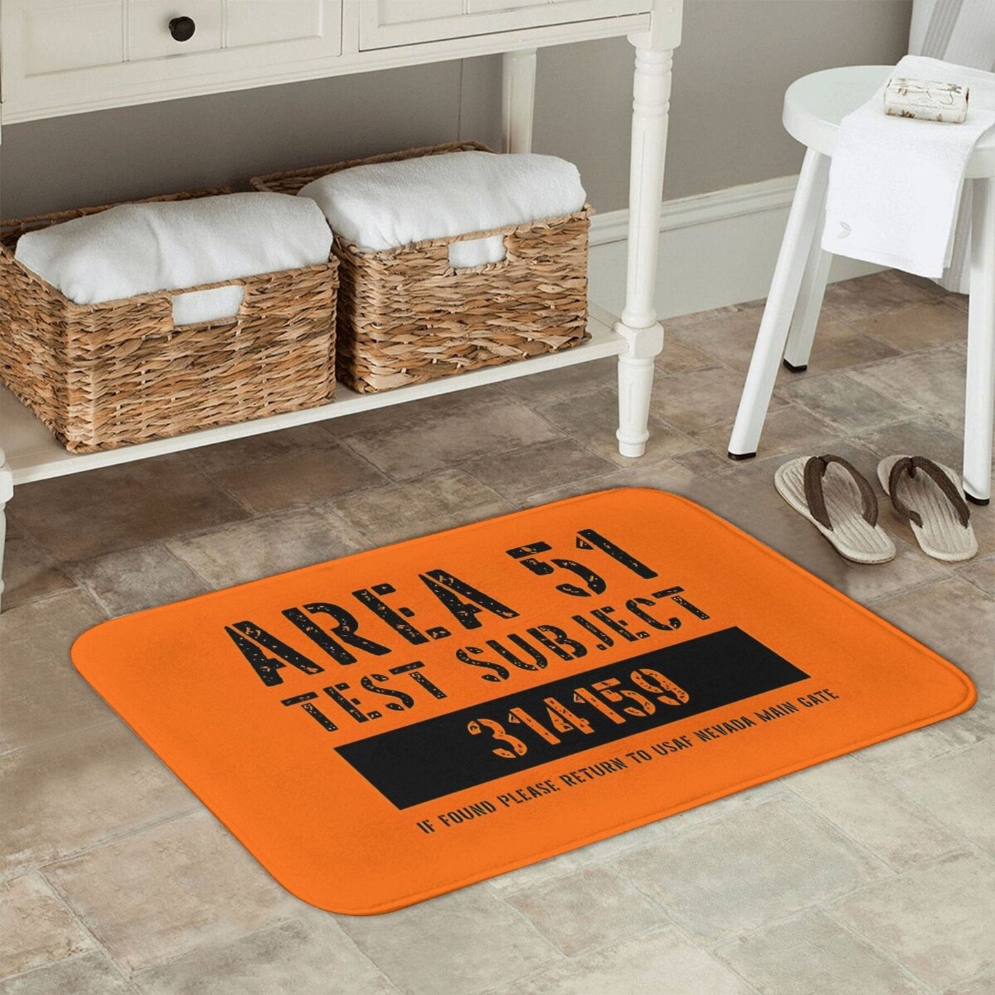 Area 51-inspired Alien Abduction Bath Mat - Made of Lightweight, Machine Washable Polyester, Ideal for Home Decor in the Living Room, Balcony, or Spooky Halloween Vibes