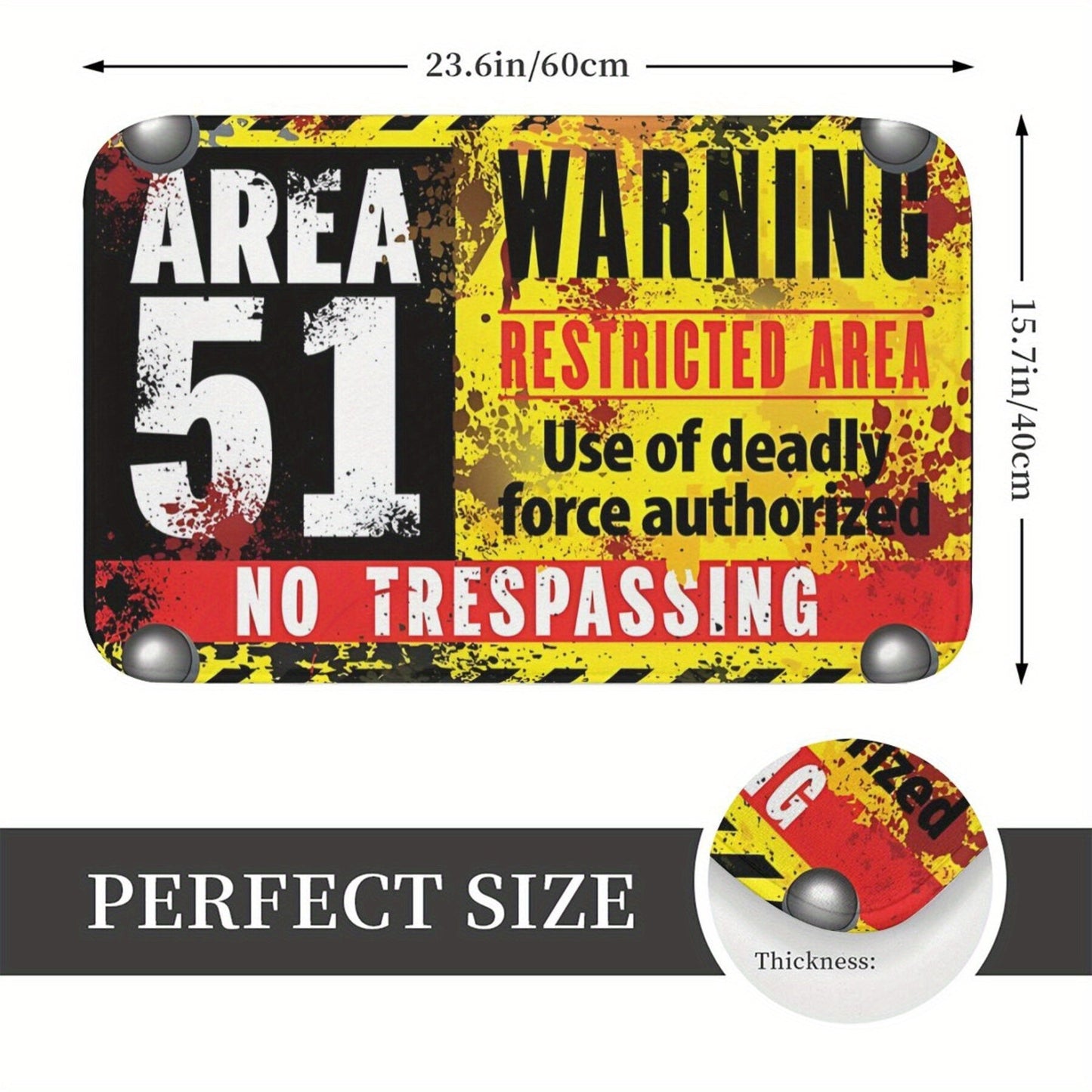 Area 51 Warning Mat: Lightweight, Machine Washable Polyester Rug for Bathroom, Kitchen, Balcony, and Home Decor