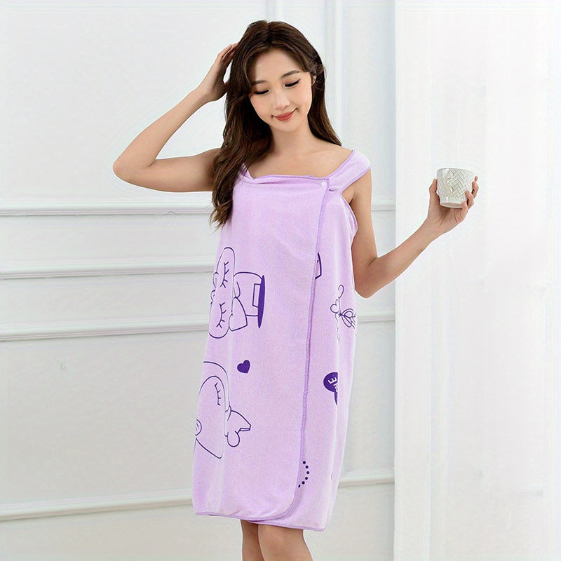 Cartoon Rabbit-themed microfiber bathrobe for women, with 200gsm knit fabric for quick absorption.