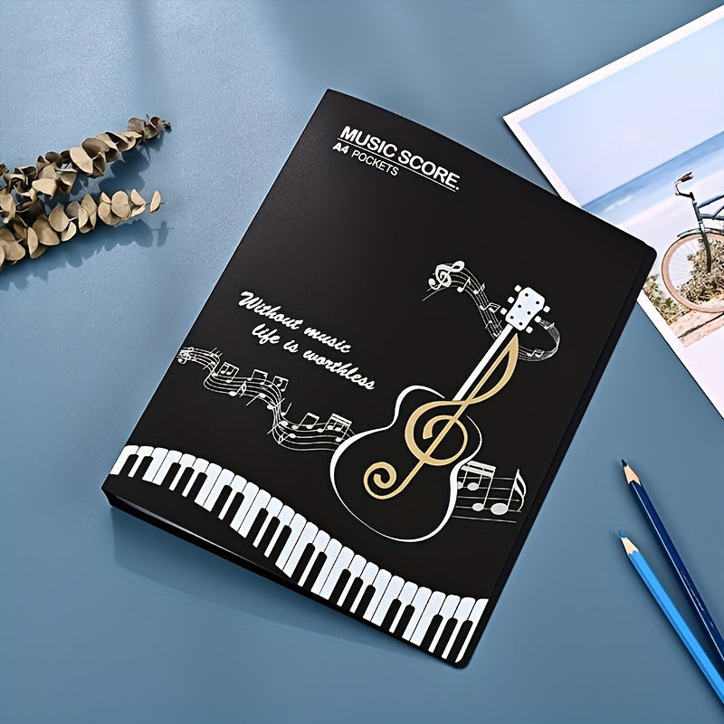 1 piece A4 size contemporary 40-pocket double-sided PVC guitar sheet music folder holds 80 pages, available in black, white, pink, blue, and transparent.