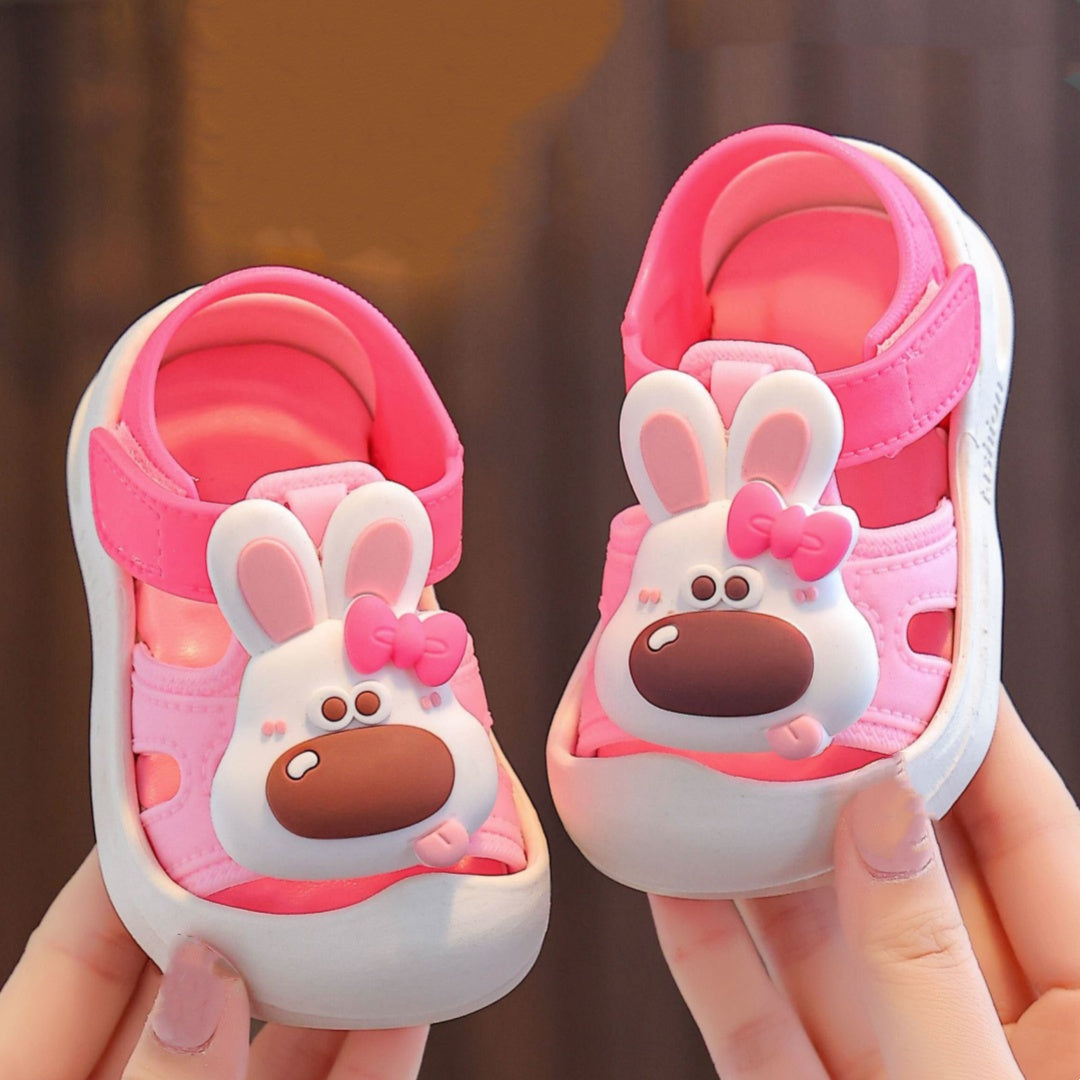 Baby boy's cute cartoon animal sandals with hook and loop fastener for outdoor summer wear.