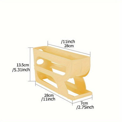 The Space-Saving 3-Tier Sliding Egg Dispenser: Convenient Refrigerator and Countertop Storage Solution, Made with Non-Contact Food Safe Materials to Keep Eggs Fresh.