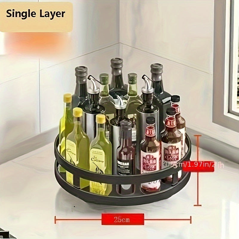 Metal Spice Rack with Sliding Shelves - 360-Degree Rotating Kitchen Organizer for Convenient Seasoning and Condiment Storage on Countertops