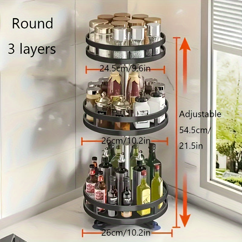 Metal Spice Rack with Sliding Shelves - 360-Degree Rotating Kitchen Organizer for Convenient Seasoning and Condiment Storage on Countertops