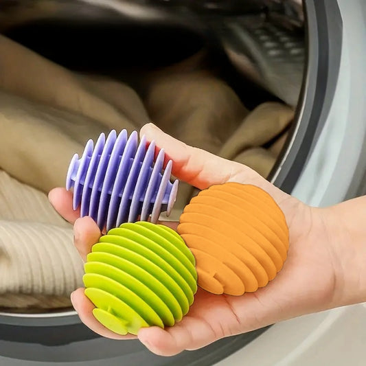 Reusable laundry balls reduce wrinkles, static, and promote softness without electricity. Machine wash safe.