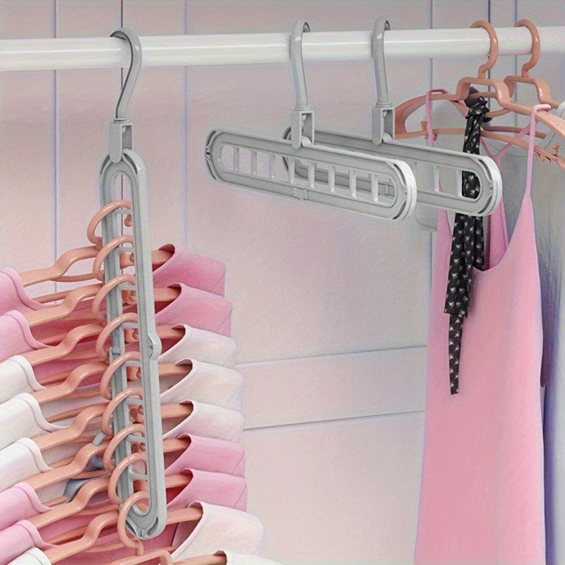 5-Pack Folding Plastic Hangers, Space-Saving Multi-Position, 9-Hole Organizer for Closets, Unfinished Finish Type