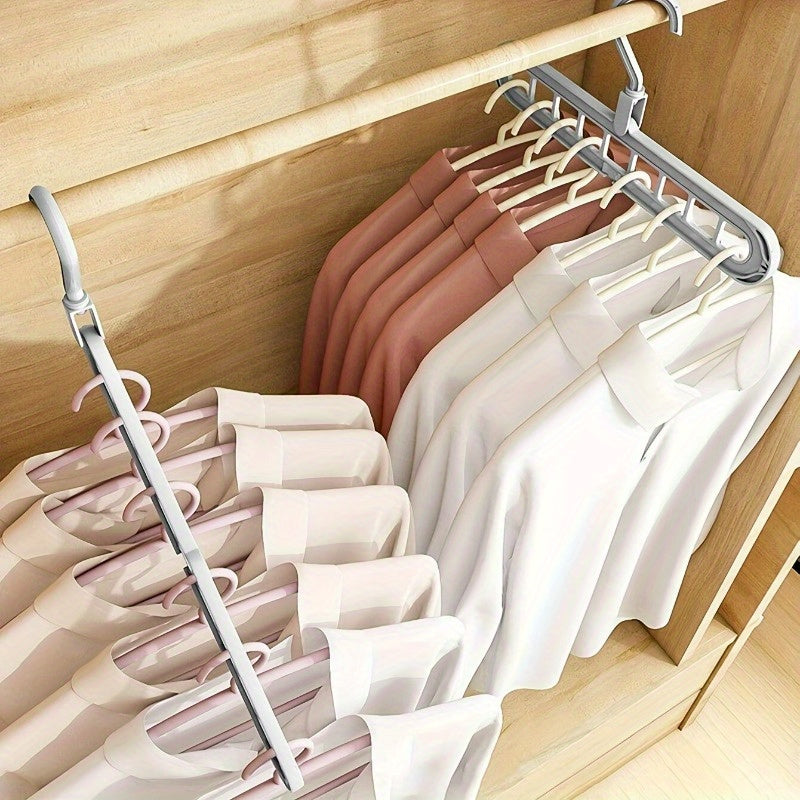 5-Pack Folding Plastic Hangers, Space-Saving Multi-Position, 9-Hole Organizer for Closets, Unfinished Finish Type