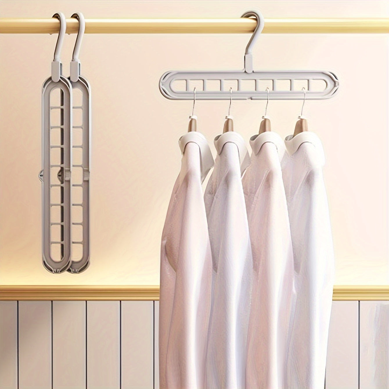 5-Pack Folding Plastic Hangers, Space-Saving Multi-Position, 9-Hole Organizer for Closets, Unfinished Finish Type