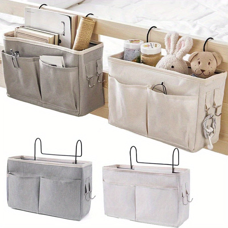 Portable hanging crib organizer for essential care items and bed accessories.