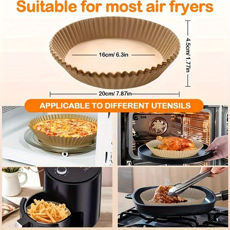 Special double-sided silicone oil high quality disposable liner for an air fryer, non-stick round baking paper perfect for baking, cooking, and microwave oven use. Made from oil-resistant food grade parchment.