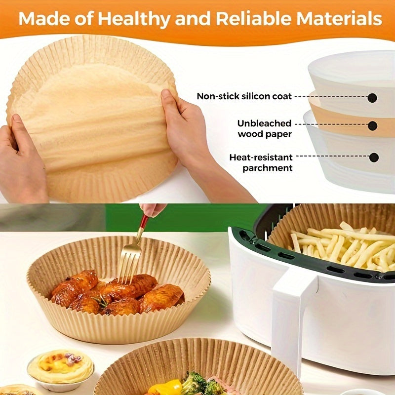 Special double-sided silicone oil high quality disposable liner for an air fryer, non-stick round baking paper perfect for baking, cooking, and microwave oven use. Made from oil-resistant food grade parchment.