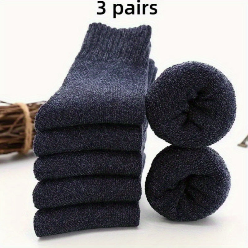 3 or 5 pairs of men's thick warm terry crew socks in solid colors for winter