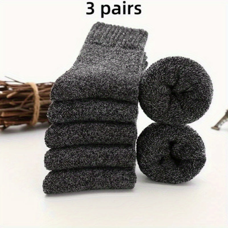 3 or 5 pairs of men's thick warm terry crew socks in solid colors for winter