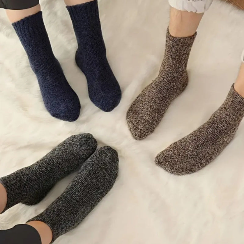 3 or 5 pairs of men's thick warm terry crew socks in solid colors for winter