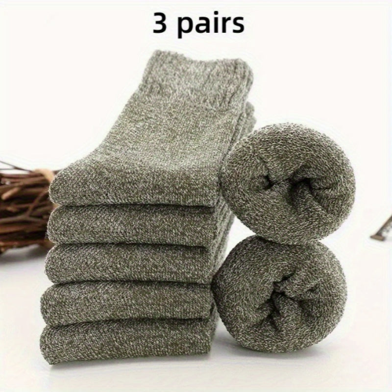 3 or 5 pairs of men's thick warm terry crew socks in solid colors for winter