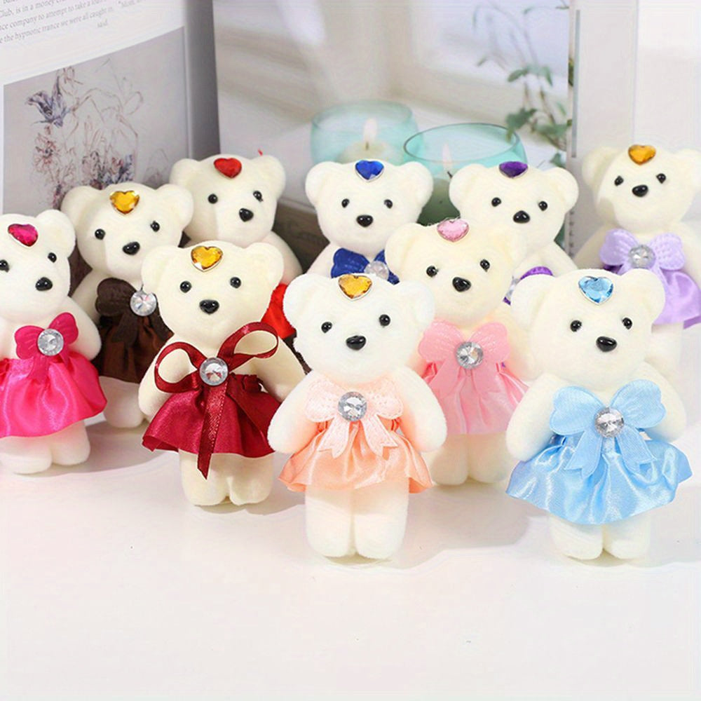 10 plastic teddy bear figurines for various occasions, suitable for collectors and DIY crafts, recommended for ages 14 and up.