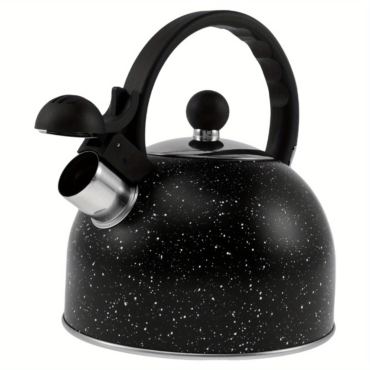 Ergonomic stainless steel whistle kettle for stove top, durable and long-lasting with fast boiling action.