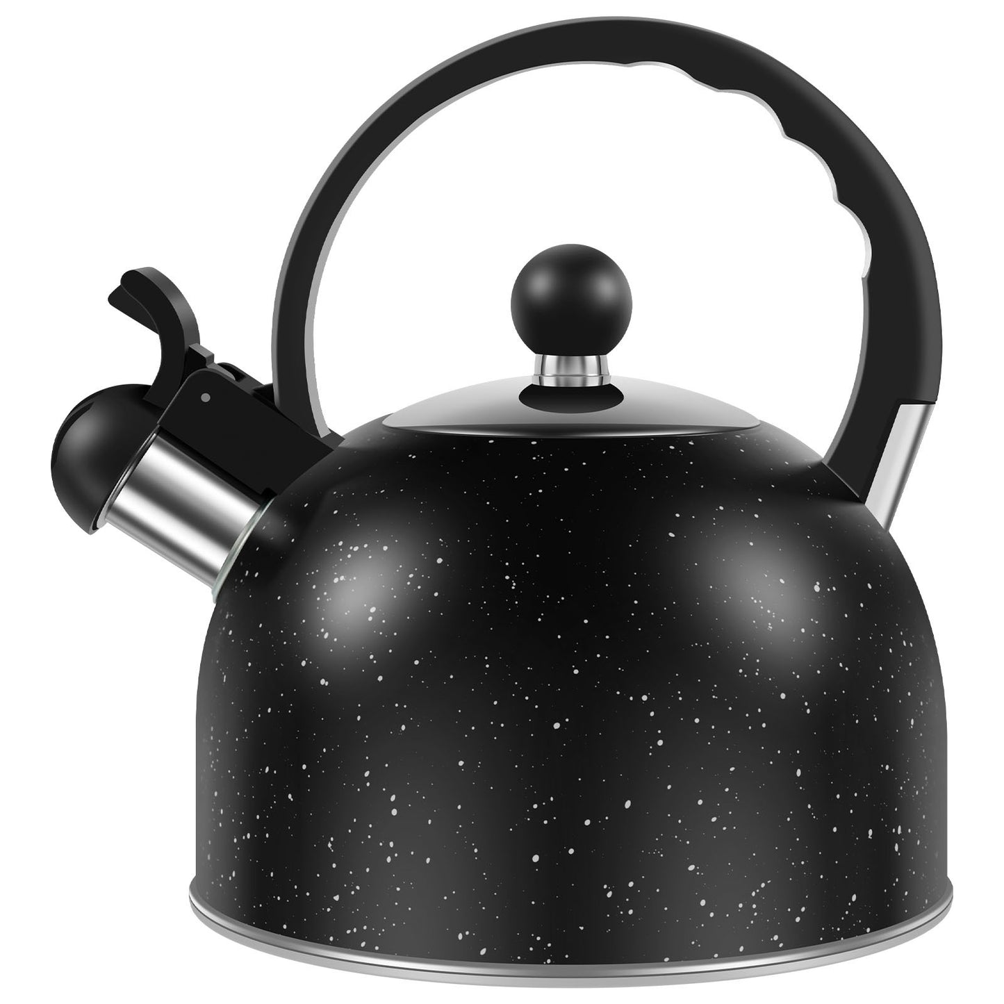 Ergonomic stainless steel whistle kettle for stove top, durable and long-lasting with fast boiling action.