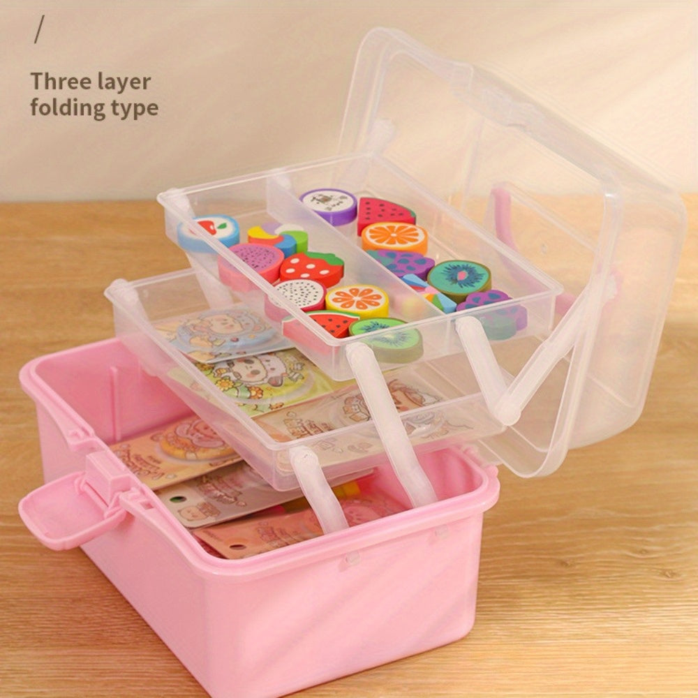 1pc compact 3-Layer Folding Storage Box for household or student use.