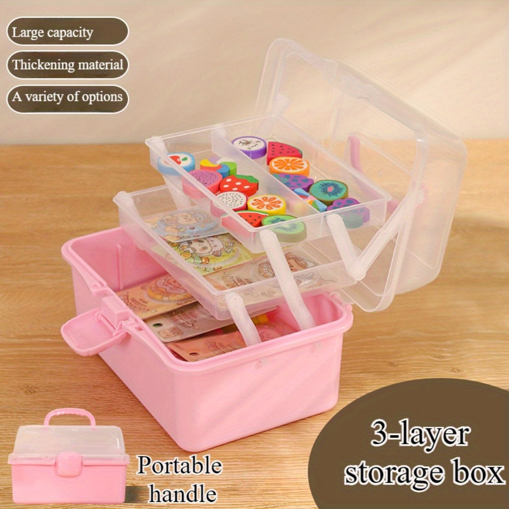 1pc compact 3-Layer Folding Storage Box for household or student use.