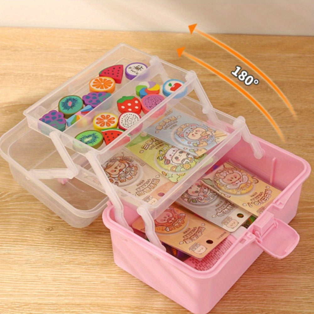 1pc compact 3-Layer Folding Storage Box for household or student use.