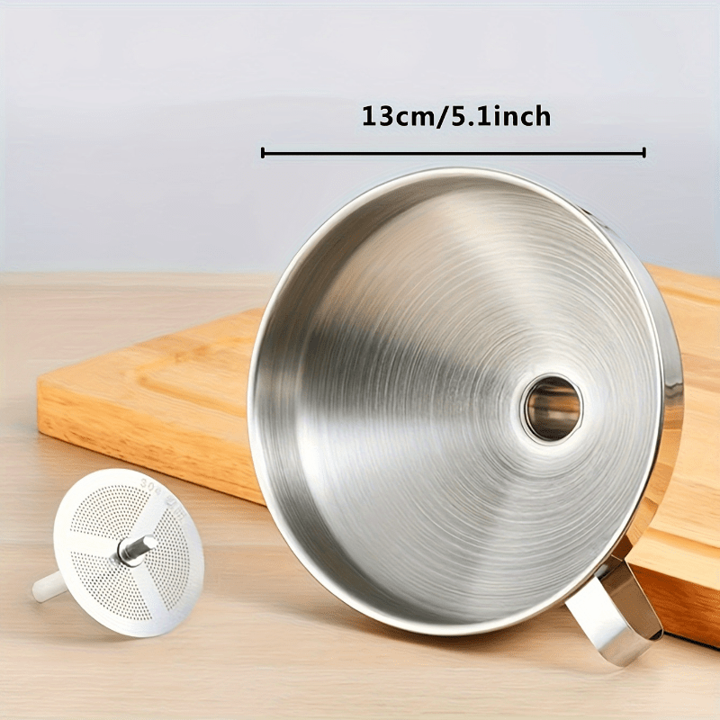 Kitchen Funnel with Oil Filter Screen - Made of 304 Stainless Steel, Large Diameter, Leak-Proof, Food Safe Cooking Accessory