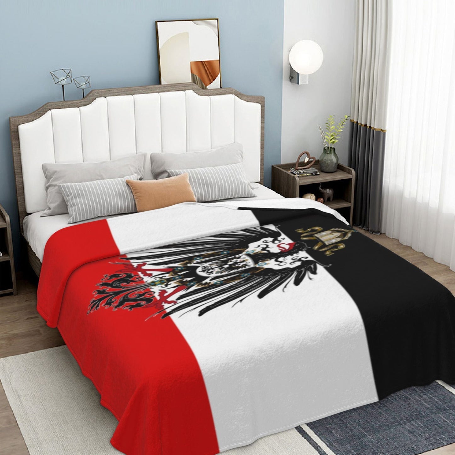 Flag Pattern Flannel Throw Blanket inspired by Anime-Themed German Empire, featuring Glam Style, Soft Comfort, and Creative Theme. Designed for Warmth in All Seasons. Versatile Nap Blanket, Ideal for gifting on Birthdays or to Friends.