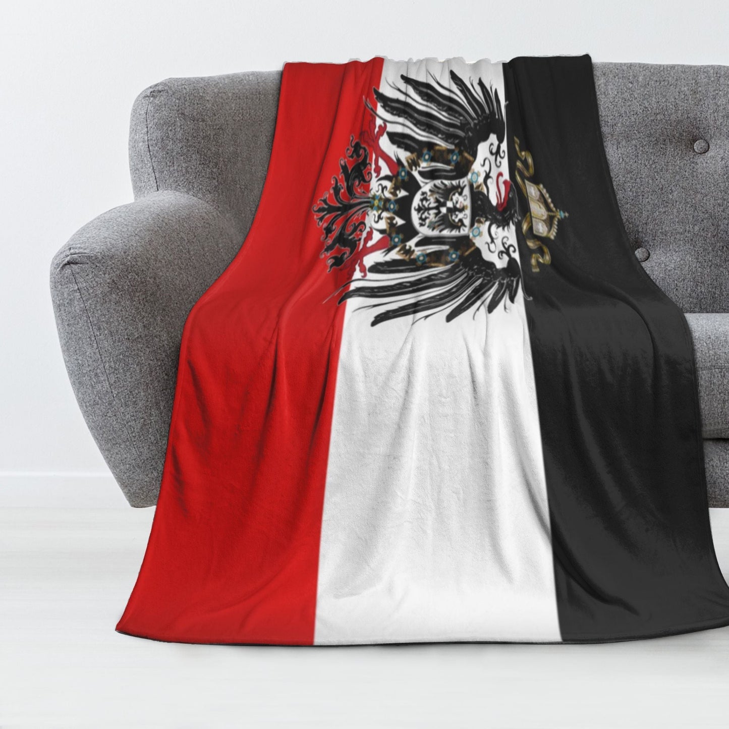 Flag Pattern Flannel Throw Blanket inspired by Anime-Themed German Empire, featuring Glam Style, Soft Comfort, and Creative Theme. Designed for Warmth in All Seasons. Versatile Nap Blanket, Ideal for gifting on Birthdays or to Friends.