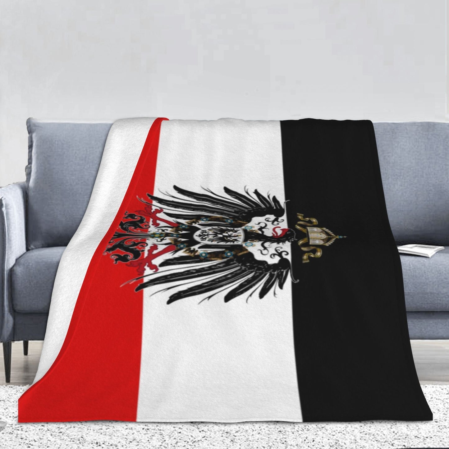 Flag Pattern Flannel Throw Blanket inspired by Anime-Themed German Empire, featuring Glam Style, Soft Comfort, and Creative Theme. Designed for Warmth in All Seasons. Versatile Nap Blanket, Ideal for gifting on Birthdays or to Friends.