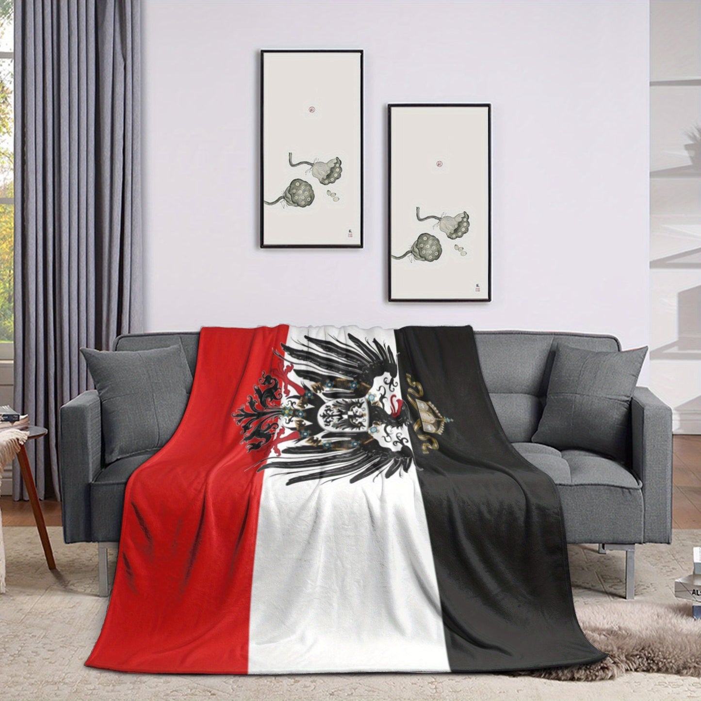 Flag Pattern Flannel Throw Blanket inspired by Anime-Themed German Empire, featuring Glam Style, Soft Comfort, and Creative Theme. Designed for Warmth in All Seasons. Versatile Nap Blanket, Ideal for gifting on Birthdays or to Friends.