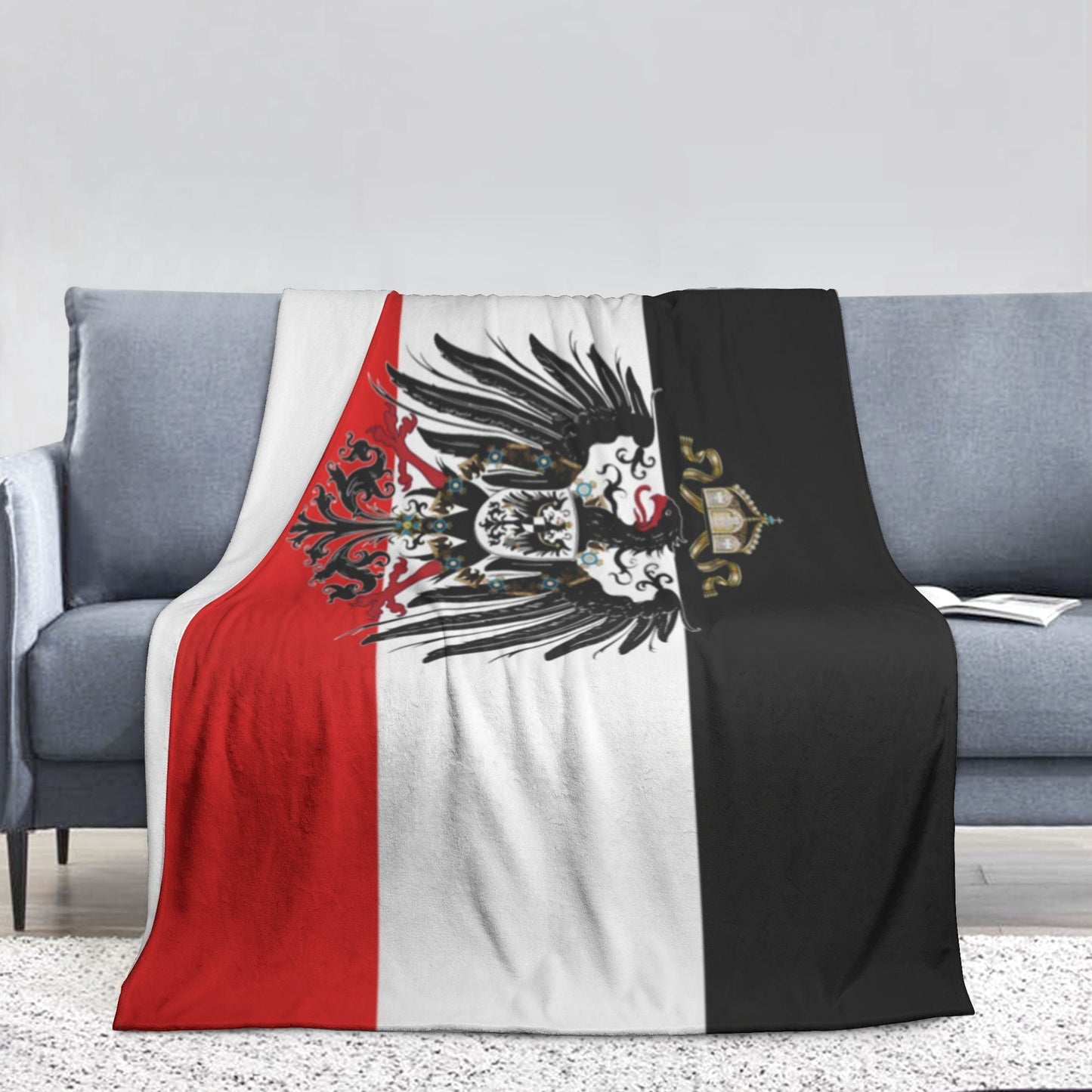 Flag Pattern Flannel Throw Blanket inspired by Anime-Themed German Empire, featuring Glam Style, Soft Comfort, and Creative Theme. Designed for Warmth in All Seasons. Versatile Nap Blanket, Ideal for gifting on Birthdays or to Friends.