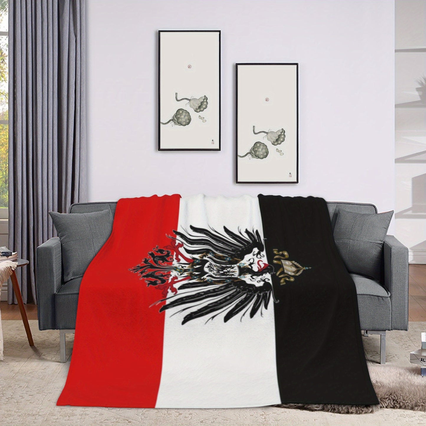 Flag Pattern Flannel Throw Blanket inspired by Anime-Themed German Empire, featuring Glam Style, Soft Comfort, and Creative Theme. Designed for Warmth in All Seasons. Versatile Nap Blanket, Ideal for gifting on Birthdays or to Friends.