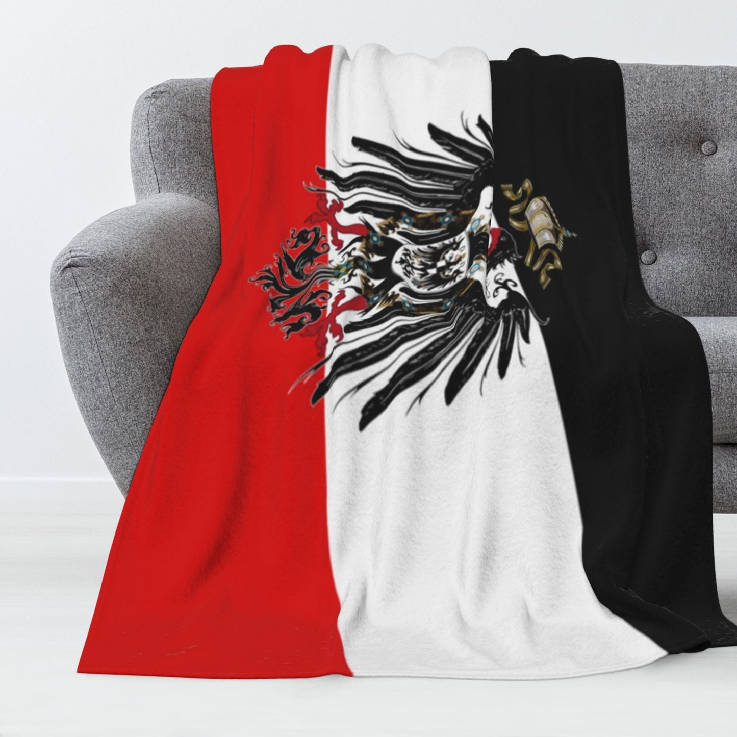 Flag Pattern Flannel Throw Blanket inspired by Anime-Themed German Empire, featuring Glam Style, Soft Comfort, and Creative Theme. Designed for Warmth in All Seasons. Versatile Nap Blanket, Ideal for gifting on Birthdays or to Friends.