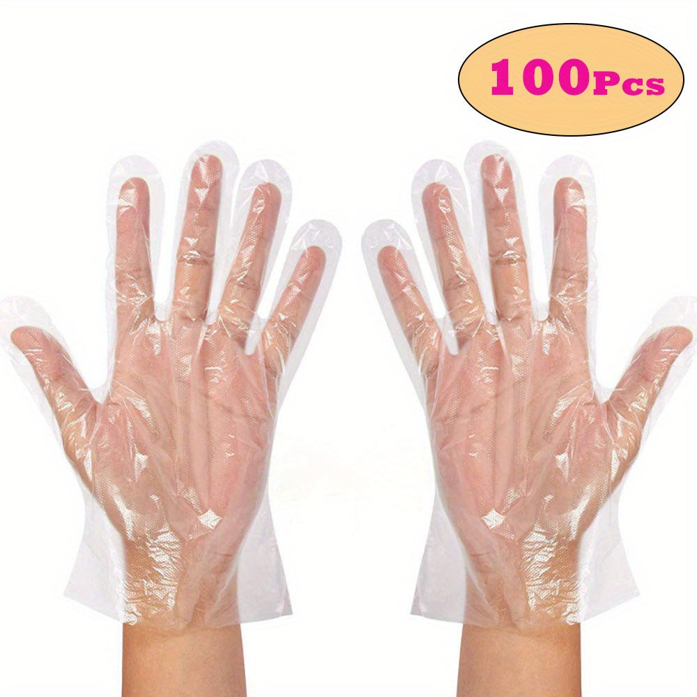 Pack of 100 Clear Disposable Plastic Gloves - No Latex, Washable for Cooking, Food Preparation, Cleaning, BBQ - No Power Source Required