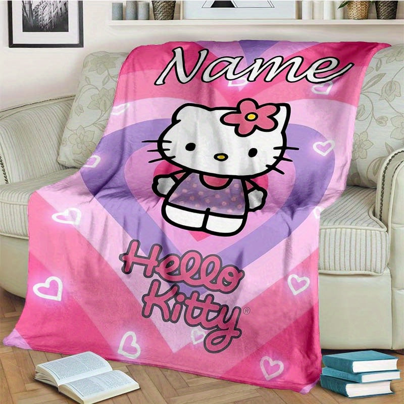 Soft and cozy all-season Hello Kitty Pink Flannel Blanket customized with your name - perfect for sofa, bed, office or camping. Makes an ideal holiday gift for any Sanrio fan.