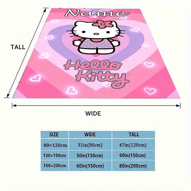 Soft and cozy all-season Hello Kitty Pink Flannel Blanket customized with your name - perfect for sofa, bed, office or camping. Makes an ideal holiday gift for any Sanrio fan.